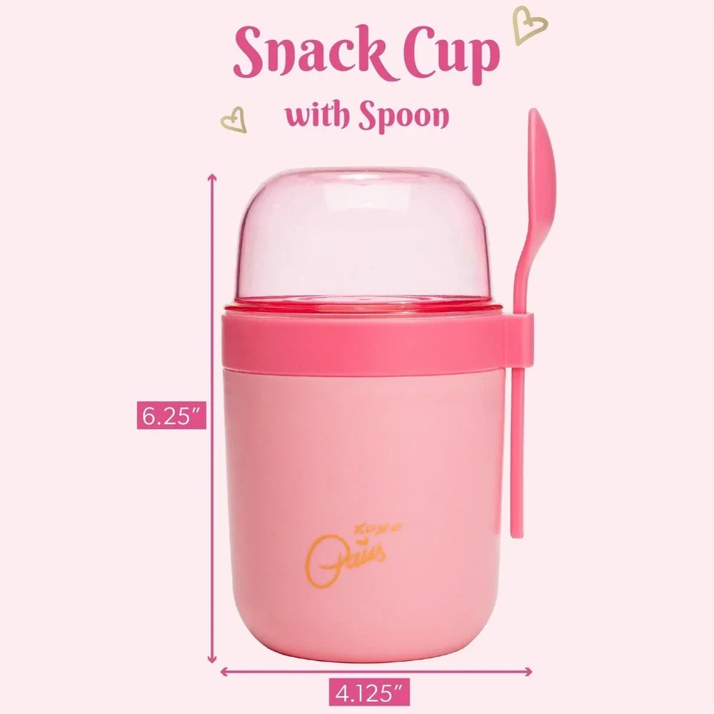 Paris Hilton Pink‎ Bow Snack Cup with Spoon – 3 Compartments, On-the-Go Lunch